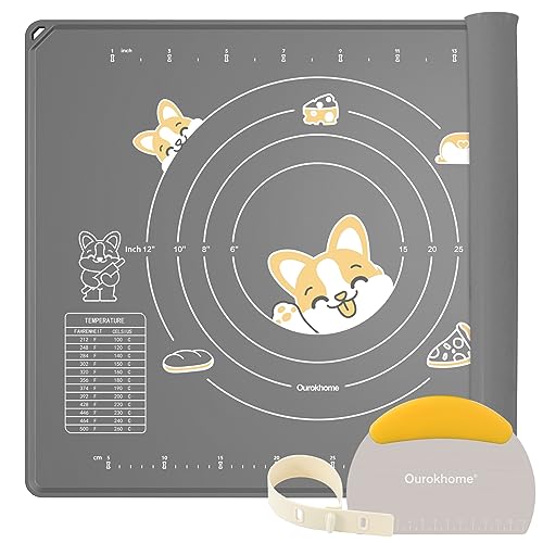 Silicone Baking Mat Sheet and Pastry Dough Cutter (Gray / 20"L x 16"W)