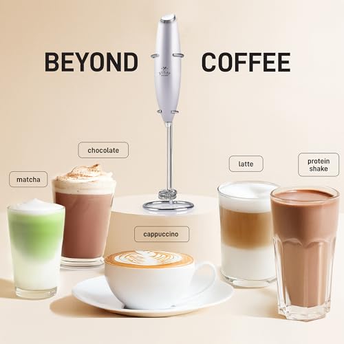 Powerful Milk Frother Wand With Duracell Batteries (Alpha Silver / Double Whisk + Batteries)