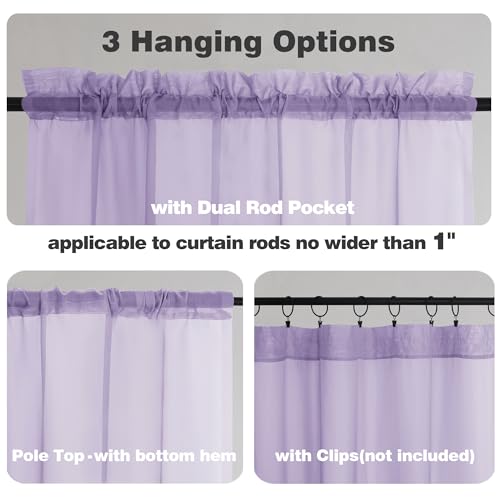 Lilac Sheer Curtains 54 Inch Long 2 Panels (Lilac / 42"W x 54"L (Pack of 2))