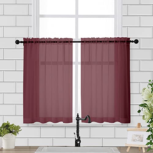 Sheer Curtains 36 Inch Length (Burgundy / 42"W x 36"L (Pack of 2))