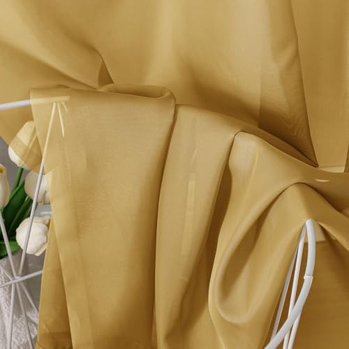 Gold Sheer Curtain 90 Inches Long 2 Panels Set (42"W x 90"L (Pack of 2) / Gold)