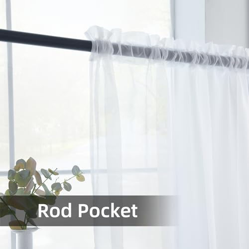 Solid Sheer Rod Pocket Curtain Voile Draperies 2 Panels White Beige Black Grey Coffee 52 Inch Width 18 Inch Long 1 Pair for Kitchen Bedroom Children Living Room Yard (White / 52"W x 18"L (Pack of 2))