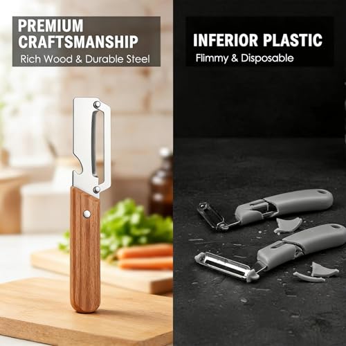 NEW Premium Vegetable Peeler with Wooden Handle and Bottle Opener (1Pcs)
