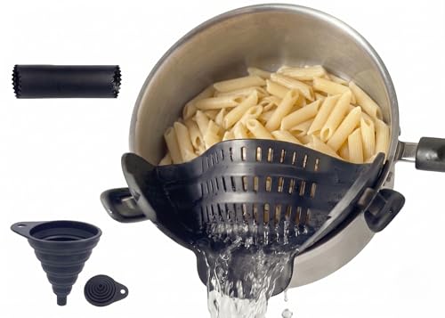 Clip On Strainer Silicone for Pots and Pans (Black)