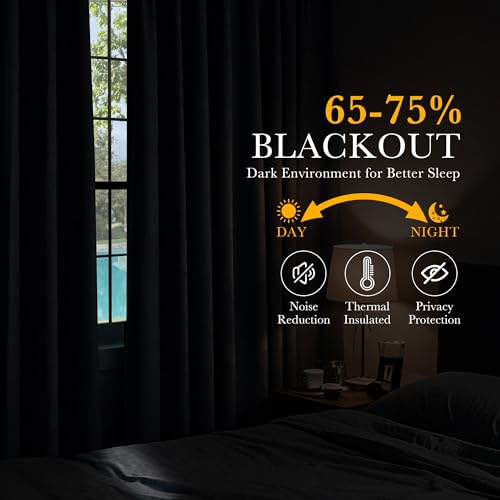 Blackout Curtains Thermal Insulated Window Treatment Panels Back Tab (Greyish White / 70"W x 63"L (Pack of 2))