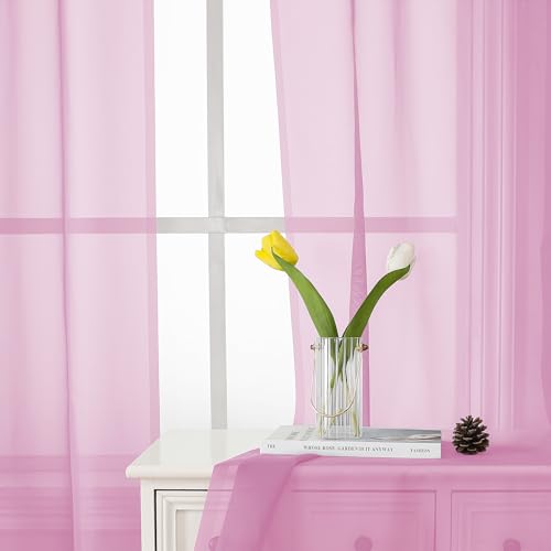 Sheer Curtains 96 Inches Long 2 Panels (Light Pink / 42"W x 96"L (Pack of 2))