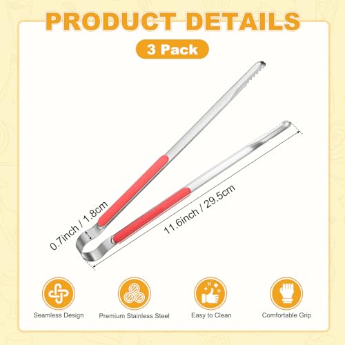 3 Pack Grill Tongs (Red / 11.6 Inch)