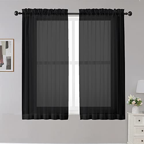 Black Sheer Curtains (Black / 42"W x 45"L (Pack of 2))