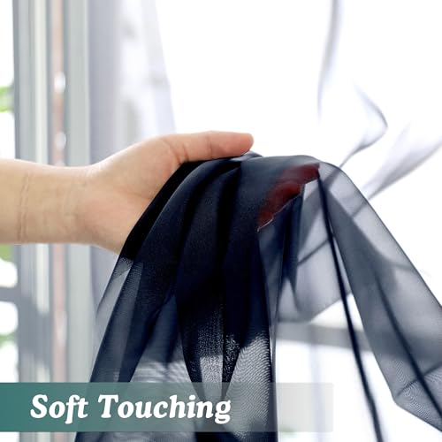Navy Blue Sheer Valances for Windows (Navy Blue / 42"W x 16"L (Pack of 2))