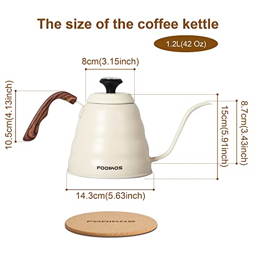 Gooseneck Kettle with Thermometer for Pour Over Coffee & Tea (White)