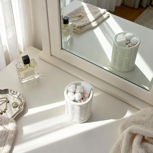 Rattan Jars Cotton Pad Floss Jar Bathroom Vanity Desk Storage (3.15" x 3.15" x 4.33")