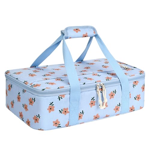 Insulated Casserole Carrier (16x10x4 in / Corduroy Pink Flowers)