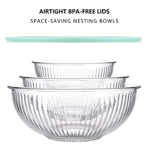Glass Mixing Bowls with Lids Set (3 Pack Sky Blue)