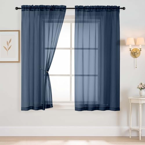 Navy Blue Sheer Curtains 63 Inch Length 2 Panels (42"W x 63"L (Pack of 2) / Navy Blue)