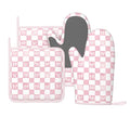 Oven Mitts and Pot Holders Pink Check Bow Pattern Silicone Kitchen Accessories Set of 4 Heat Resistant Long Gloves Potholder Non (A063221)