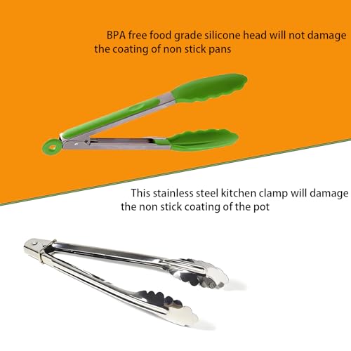 Kitchen Tongs with Silicone Tips (Grass Green)