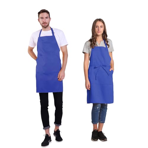 Adjustable Bib Apron with Pocket Extra Long Ties for Women Men (Blue)