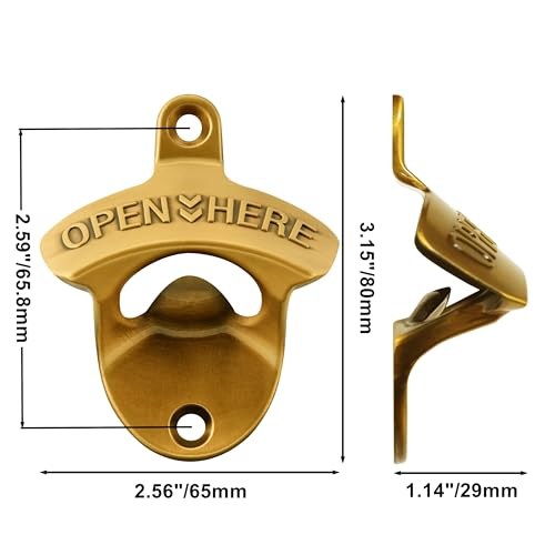 8 Packs Bulk Beer Opener Wall Mounted Vintage Gold Bottle Cap Opener for Gargae Kitchen Bar (Antique Gold)