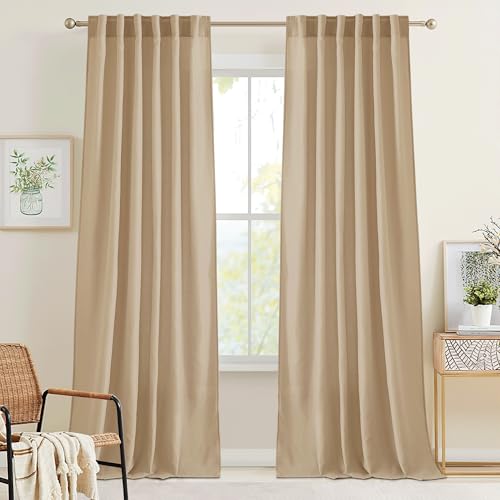 Linen Semi Sheer Curtains for Bedroom Living Room 95 inches Long (H - Camel / 52"W x 95"L (Pack of 2))