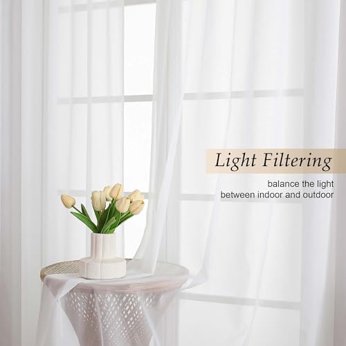 White Sheer Curtain for Bedroom Living Room 72 Inches Long 2 Panels Set (White / 59"W x 72"L (Pack of 2))