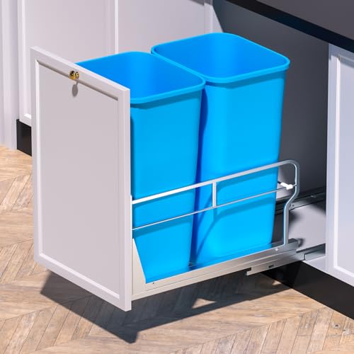 Dual Pull Out Trash Can Under Cabinet with Soft (Double / Silver)