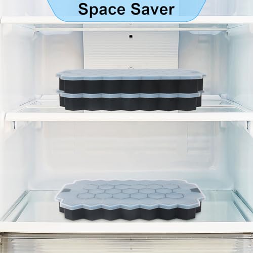 Ice Cube Trays for Freezer with Lid (4 Pack / Black)