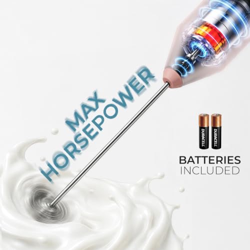 Powerful Milk Frother AA Batteries Included (Peach Rose Gold / Compact Frother + Batteries)