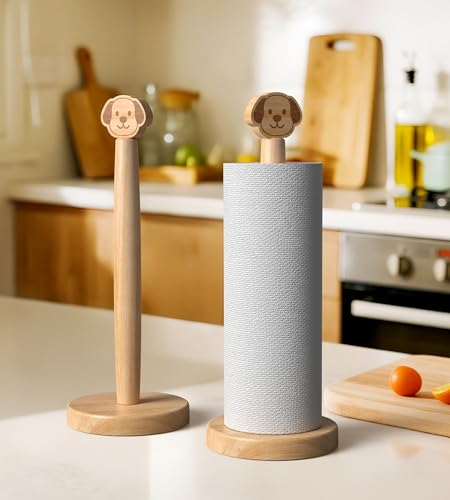 Cute Wooden Paper Towel Holder Countertop (Dog / Standard)