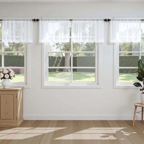 4 Panels White Valance Short Valance Sheer Curtains 42 x 14 Inches (42"W x 14"L (Pack of 4) / White)