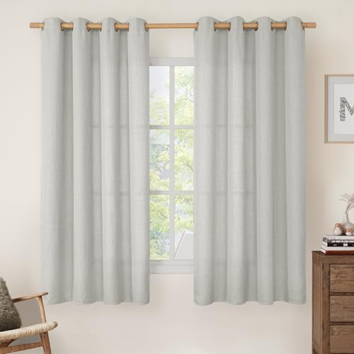 63 Inch Light Grey Semi Sheer Linen Curtains for Bedroom 2 Panels (52"W x 63"L (Pack of 2) / Silver Grommet-light Grey)