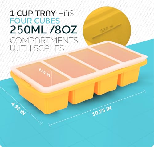 Silicone Freezer Tray With Lid (Yellow / 1 Cup-2 Pack)