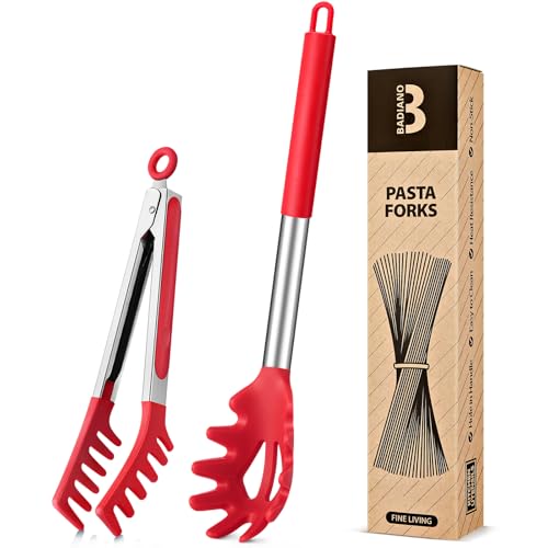 Silicone Spaghetti Spoon & Pasta Tong (Red)