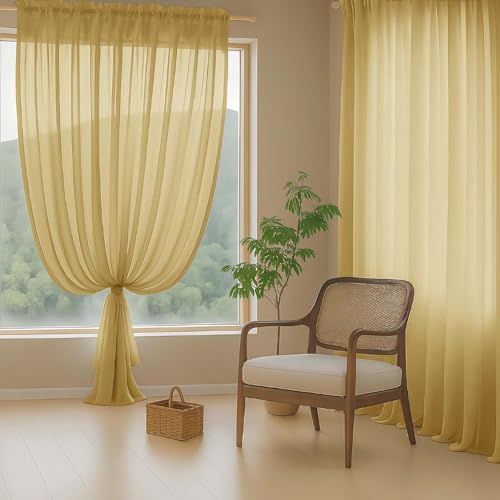 Gold Sheer Curtains 63 Inch Length 2 Panels (42"W x 63"L (Pack of 2) / Gold)