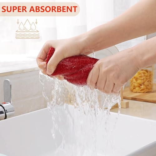 100% Cotton Waffle Weave Kitchen Dish Cloths 18 (Red / 12 X 12 - 18 Pack)