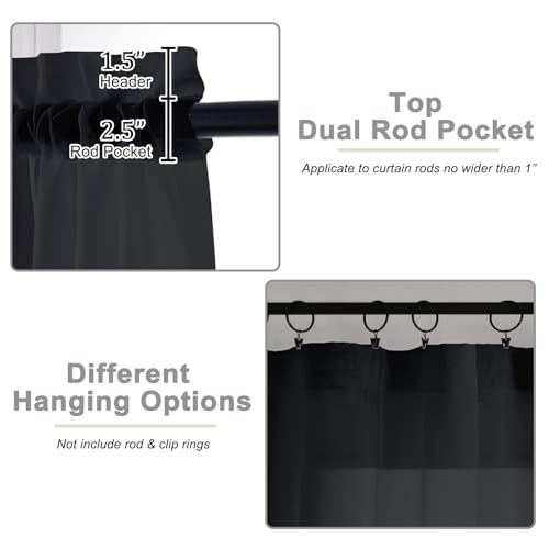 Extra Long Sheer Black Curtains for Bedroom Living Room 108 Inches Long 2 Panels Set (Black / 42"W x 108"L (Pack of 2))