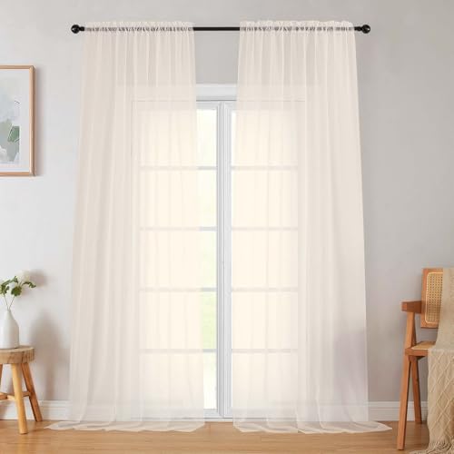 Cream Sheer Curtains for Bedroom Living Room 96 Inches Long 2 Panels (Cream / 42"W x 96"L (Pack of 2))