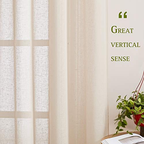 Flax Linen Sheer Curtains 108" Length for Windows (52"W x 108"L (Pack of 2) / Beige)
