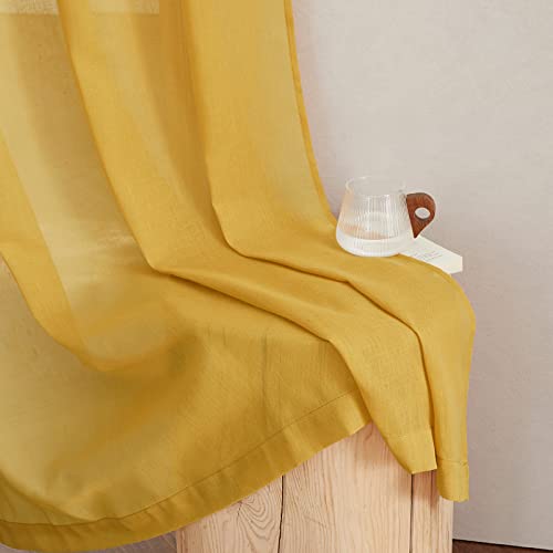 Semi Sheer Curtains Flax Linen Texture (52"W x 84"L (Pack of 2) / Citrine)