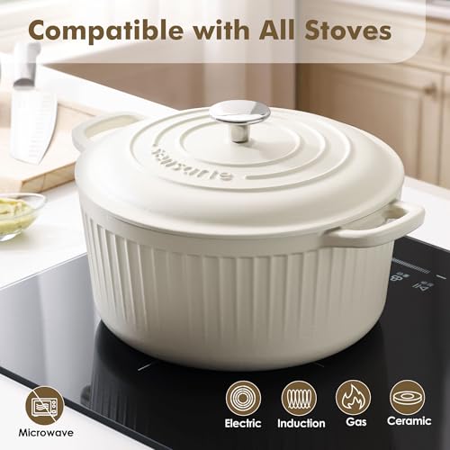 3.5QT Enameled Cast Iron Dutch Oven Pot with Lid&Cotton Potholders (Moonlight White / 3.5 Quarts)
