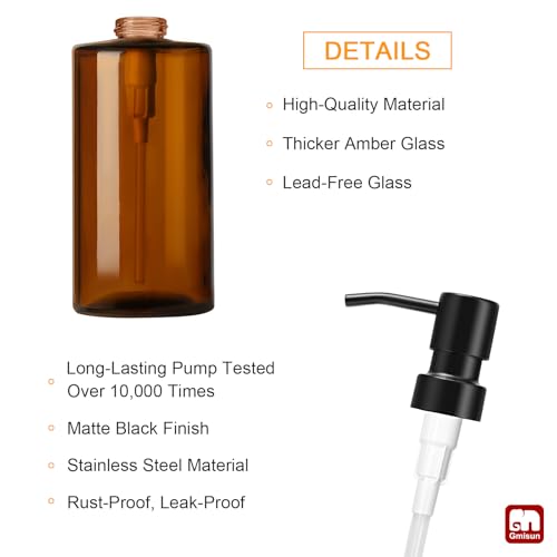 Amber Glass Soap Dispenser (Amber Bottle + Black Pump / 1 Pack - 12oz)