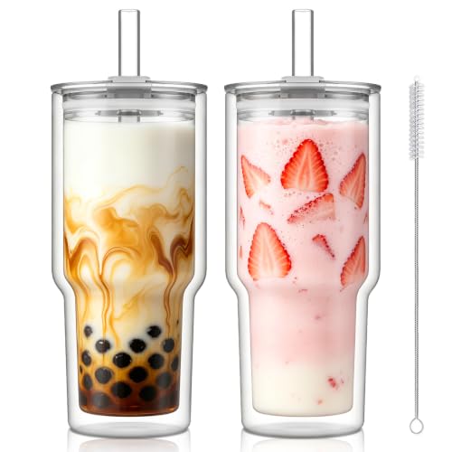 28 oz Double Wall Glass Tumblers Set of 2 (Clear)