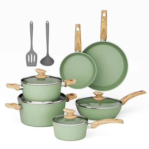 Pots and Pans Set Non Stick (12-piece / Green)