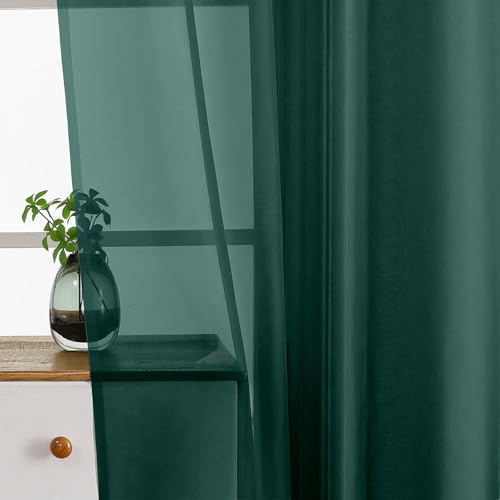 Green Window Sheer Curtains 45 Inches Length (42"W x 45"L (Pack of 2) / Hunter Green)