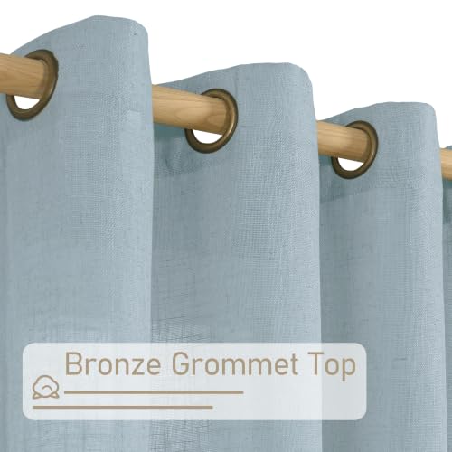 40 Inch Length Sheer Linen Curtains for Small Windows 2 Panels (34"W x 40"L (Pack of 2) / Stone Blue)