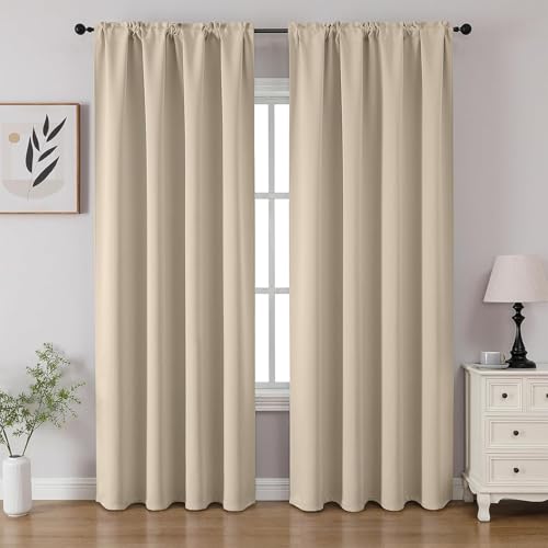 Light Beige Blackout Curtains 90 inch Length 2 Panels Set (Light Beige / 52"W x 90"L (Pack of 2))