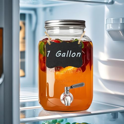 1 Gallon Glass Drink Dispenser with Stand (1Gallon-2Pcs)