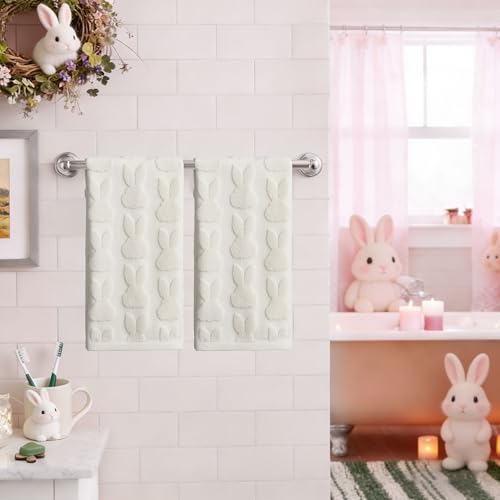 2 Pack Easter Hand Towels White Rabbit Cotton Bathroom Towel Decorative Absorbent Bath Towel for Drying Cleaning Cooking (White Rabbit / 13.7'' x 29.5'')