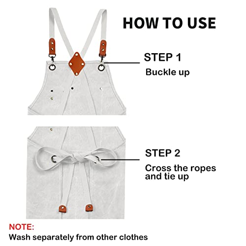 White Chef Aprons for Men Women with Large Pockets (Beige)