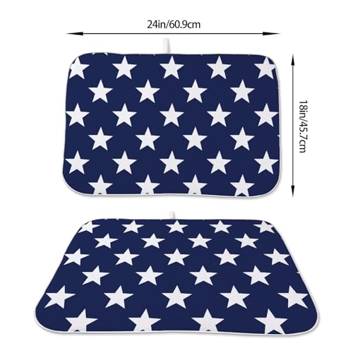 4th of July Dish Drying Mat 18 x 24 inch Independence Day Blue Stars Decorative Drying Mats Microfiber Absorbent Holiday Patriotic Dish Washable Draining Mat for Kitchen Counter Decor (24" x 18" / Blue Stars)