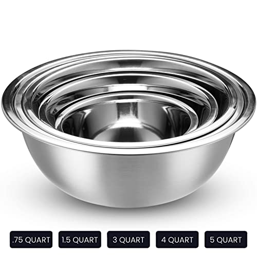 10 Piece Stainless Steel Mixing Bowl Set with Lids for Food Prep & Storage (Silver Bowls - With Black Lids)
